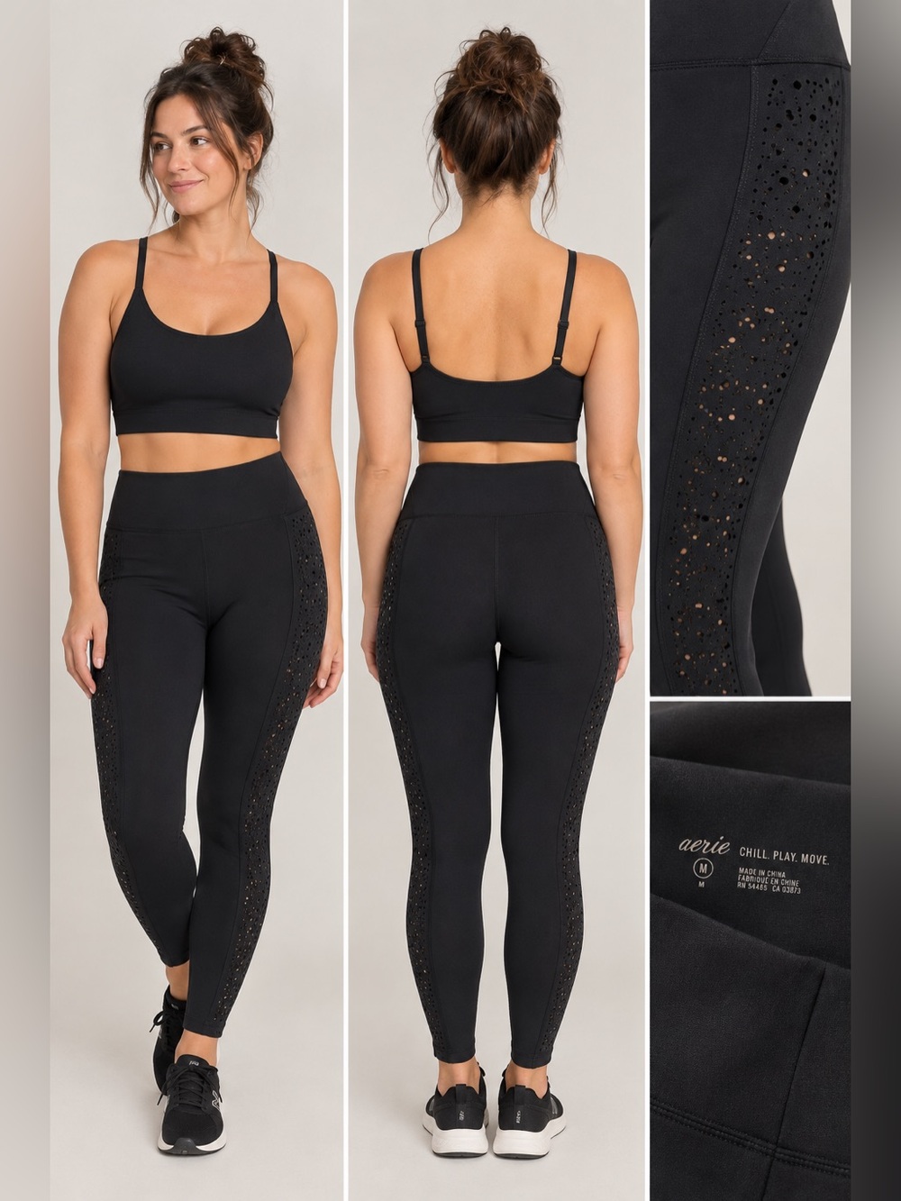 Aerie High-Rise Laser-Cut Leggings - Black